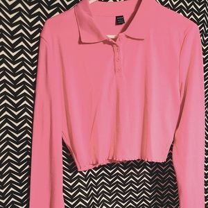 Shein Crop Top Size XL Long Sleeve Bubble Gum Pink